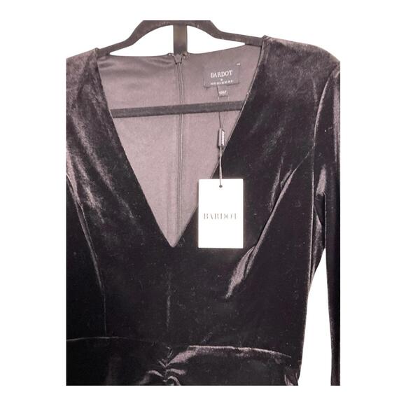 NWT Bardot Jax Ruched Velvet Mini Dress Black Size Medium/6 - Picture 6 of 7